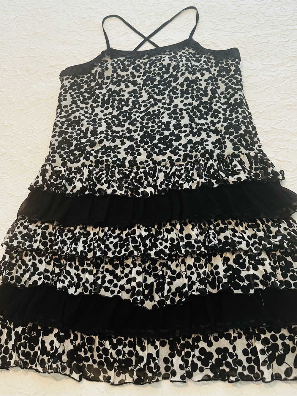 KAS Designs Women’s L Black Ivory Floral Tiered Ruffle Strappy Dress Rayon - Picture 5 of 10